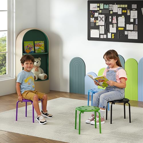 Image of VECELO 6-Piece Stacking Stools for Classroom, 12 Inch Height, Decoration Flexible Seating for Schools, Green