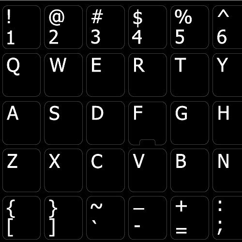 English Laminated Keyboard Stickers for All PC & Laptops with White Lettering on Black Background