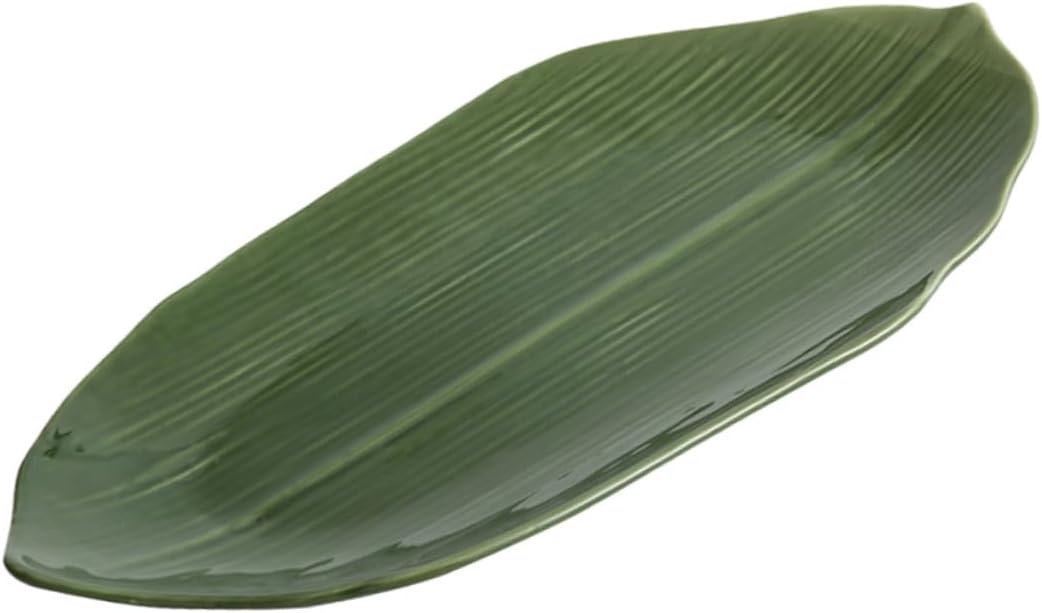 Ceramic Sushi Plate Reed Leaf Shape Decorative Food Display Dish Cold Dish Tray for Japanese Cuisine Sashimi Dessert Snack Serving