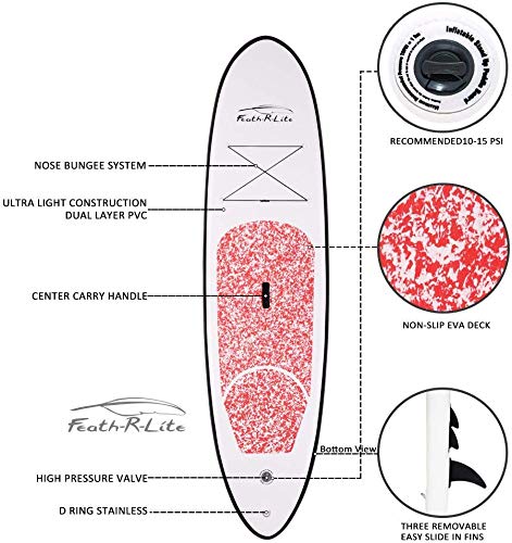 FEATH-R-LITE Inflatable 10\'×30\"×6\" Ultra-Light (17.6lbs) SUP for All Skill Levels Everything Included with Stand Up Paddle Board, Adj Paddle, Pump, ISUP Travel Backpack, Leash, Waterproof Bag - Thumbnail 3