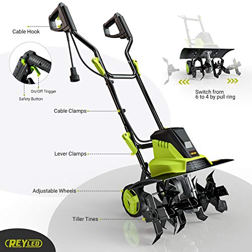REYLEO 13.5 AMP Powerful Corded Tiller, 18