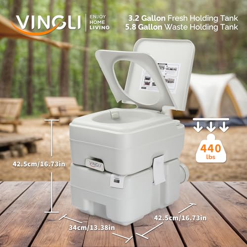 Image of VINGLI Portable 5.8 Gallon Camping Toilet w /Carrying Bag,Large Capacity Tank for Camping,Boat /Truck (White, 5.3 Gallon)
