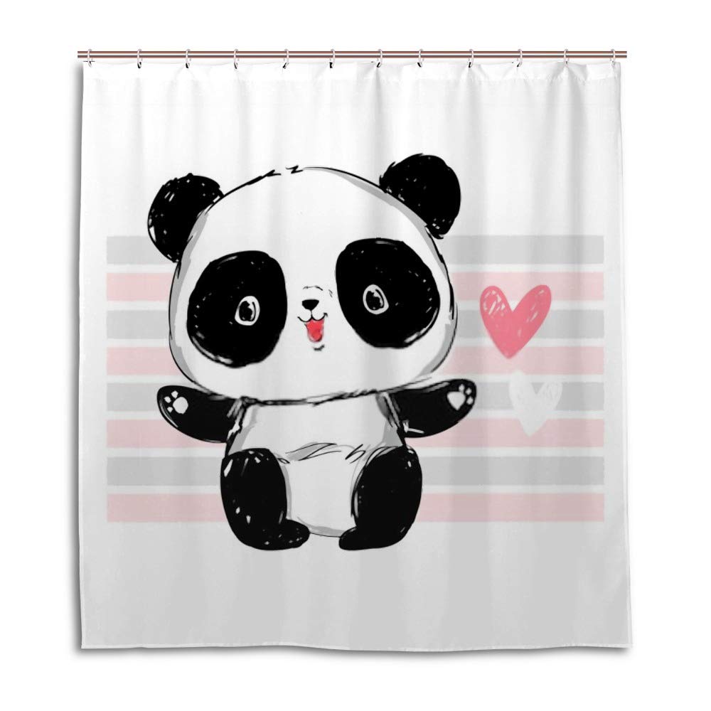 Rideau de douche avec crochets en C polyester épais motif panda 180x180