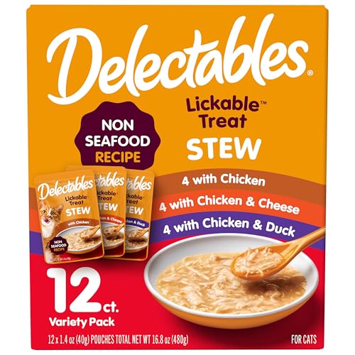 Delectables Non-Seafood Stew Lickable Wet Cat Treats Variety Pack 1.4 Ounce (Pack of 12)