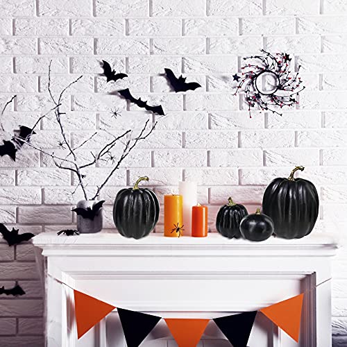 Image of Winlyn 7 Pcs Assorted Artificial Black Pumpkins Halloween Faux Rustic Decorative Foam Pumpkins for Fall Halloween Thanksgiving Tabletop Centerpiece Mantel Kitchen Decor