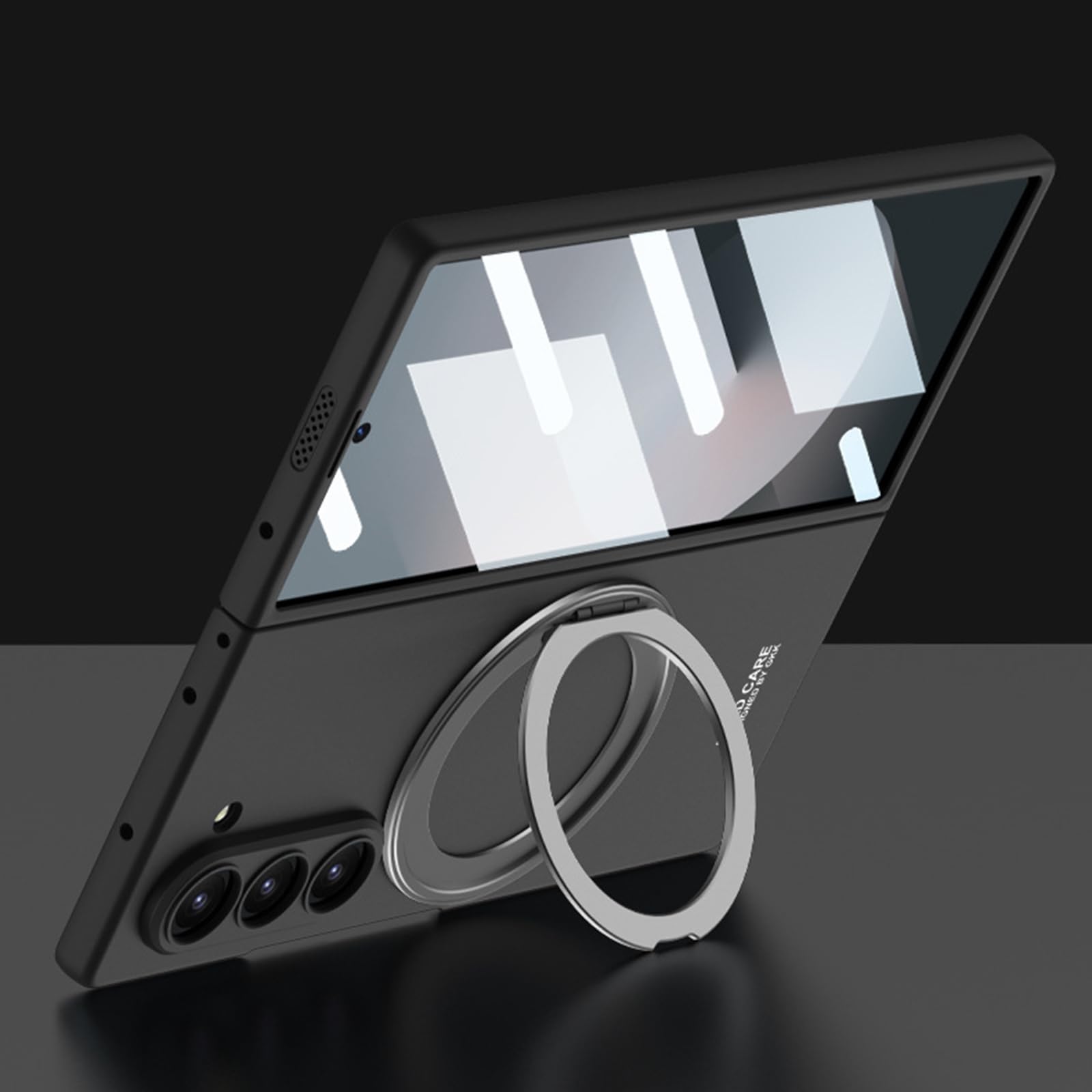 Etui do Samsung Galaxy Z Fold 6, obrotowy pierścień z magnetycznym etui, ochrona ekranu przedniego, odporne na wstrząsy, PC, smukłe etui na telefon, czarne