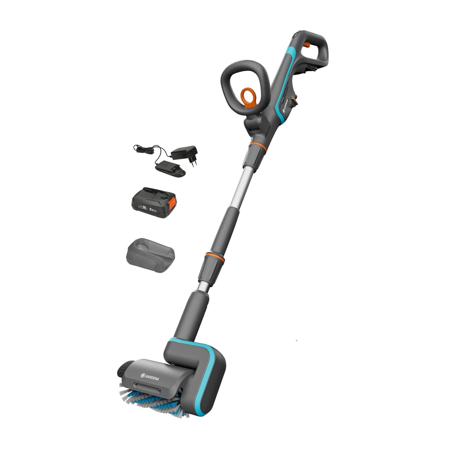 Gardena Spazzola Multifunzione A Batteria AquaBrush Patio 03/18V P4A Set Pronto All'Uso: Esterno, Comando con un solo tocco, Pulizia del cortile, Profilo della spazzola, Senza fili (14841-20)