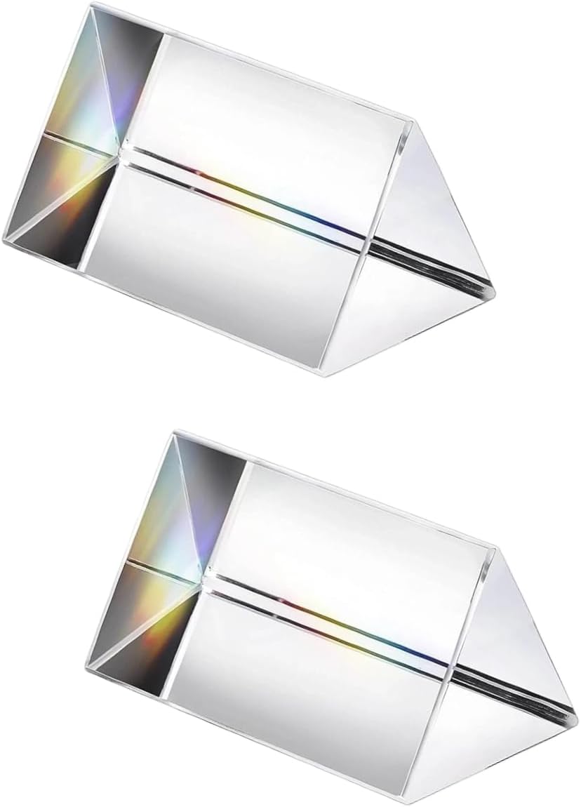 THE WHITE SHOP 2 Pack Optical Glass Prism, 1.97 Inch K9 Crystal Prism for Photography Light Science Experiments, Physics Teaching Tool with Rainbow Spectrum Effect