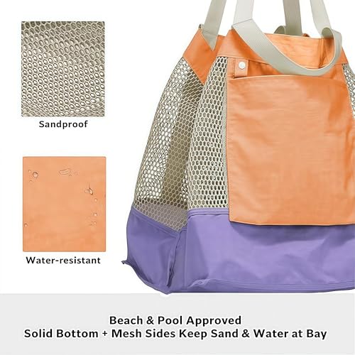 Large Mesh Beach Bag, Large Capacity Travel Storage Bag with Pockets, Portable, Easy To Shake Off Sand4