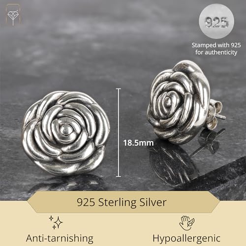 925 Sterling Silver Rose Earrings for Women | Hypoallergenic Elegant Dangle & Stud Earrings | Anti Tarnish Silver Rose Earring by MAX + STONE2