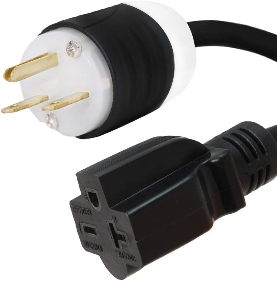 NEMA 6-15P to 6-20R Plug Adapter - 10 Foot, 15A/250V, 14 AWG - Iron Box IBX-5857-10 (10 ft)
