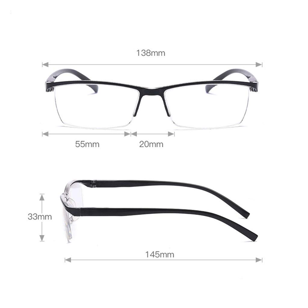 Okulary do czytania w połowie ramki Okulary blokujące niebieskie światło Mężczyźni Metalowa rama Prostokąt Czarne brązowe czytniki słońca (Color : Brown, Size : 3.5)