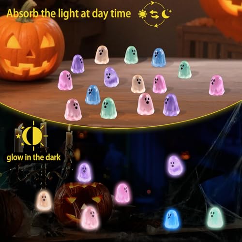 Image of 60pcs Halloween Mini Ghosts Figures Luminous Tiny Resin Ghosts Figures Hide Glow in The Dark Statue for Halloween Party Favors Dollhouse Decorations