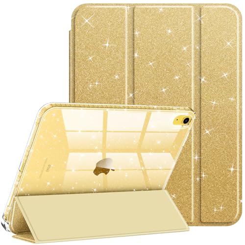 Fintie Slim Case for iPad (A16) 11th Generation 11 Inch (2025), iPad 10th Generation 10.9 Inch (2022) - Glittering Sparkly Shockproof Cover with Shiny Clear Back Shell & Pencil Holder, Gold