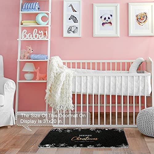 Tapis de porte flocon de neige doux haut de gamme fond noir lavable - 7