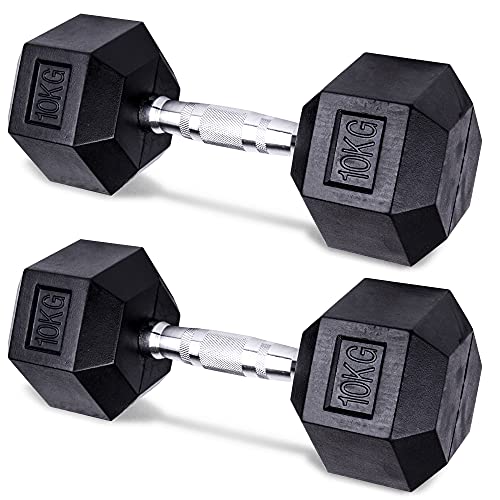 unycos - Mancuernas y Pesas Antideslizantes con Revestimiento de Caucho y Empuñadura Cromada, Disponibles de 10 kg con Diseño Anti-Rodadura, Entrenamiento de Fuerza/Fitness (2 und; 10 kg)