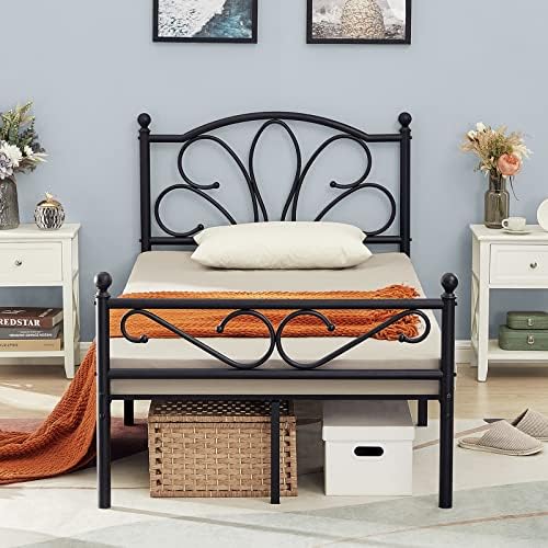 GreenForest Twin Bed Frame with Headboard,14 inch Metal Platform Bed Frame Underbed Storage, No Box Spring Needed,Mattress Foundation,Easy Assembly,Black