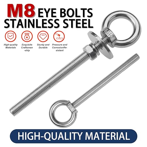 Image of 4 Pack M8 Stainless Steel Eye Bolts with Nuts,5 /16 inch x 4 inch Eye Bolts