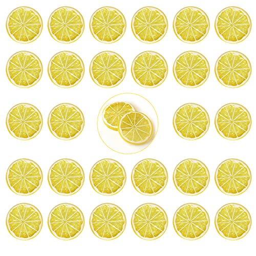 erduoduo 30 Pieces Simulation Lemon Slices Plastic Fake Artificial Fruit Mini Small Model Party Kitchen Wedding Decoration Slices Lifelike Decorative Fake Fruit(Yellow)