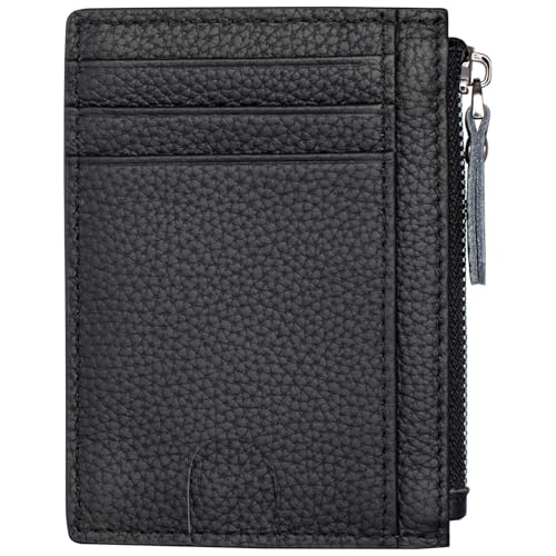 Image of Slim Wallet for Women Small Leather RFID Blocking Credit Card Holder Minimalist Wallet with Coin Purses & Pouches,S Black