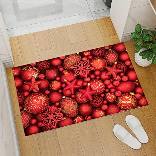ZZDXW Felpudo Entrada Casa Bola De Navidad Roja Felpudo Antideslizante,Felpudo Exterior Lavable a Máquina Alfombra Entrada Absorbente Felpudos Desinfectantes para Pasillo,Cocina, Jardín(50x80cm)
