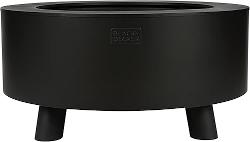 BLACK + DECKER - Fogata de acero para leña sin humo de 34 pulgadas D, cuenco de acero con recubrimiento en polvo negro, incluye póquer
