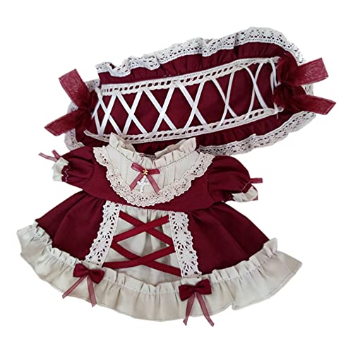 niannyyhouse ぬいぐるみ 用 20cm人形の服 ヘッドバンド+ドレス 2点セット メイド服 綿人形の服 クロスレター 人形ベビー服 着せ替え 服 (red)