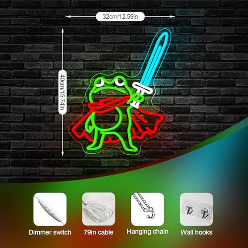 Image of Frog Prince Neon Sign Green Neon Signs 13x16 Inch Cute Cartoon LED Light for Man Cave Gamer Gift Game Room Bedroom Bar Pub Wall Decor USB Powered