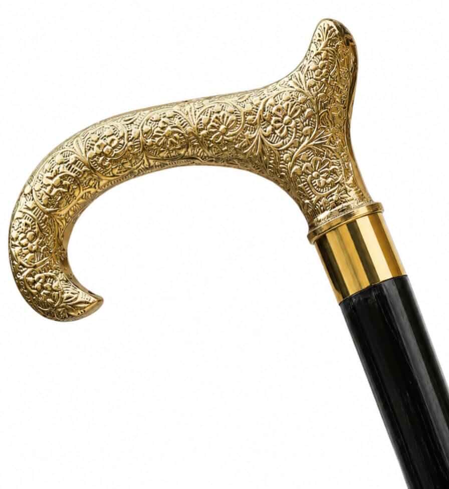 Handmade Walking Cane with Brass Handle and Black Wooden Shaft,for Gift Vintage Brass Finish Handle with Black solid wood Stick