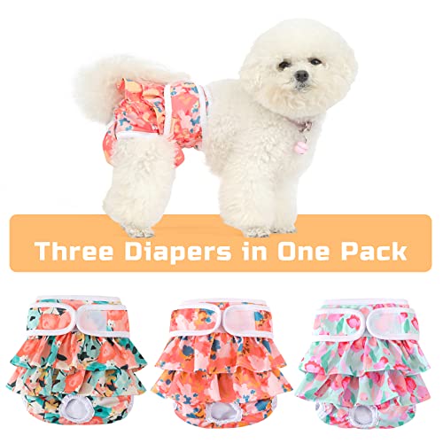 Image of Washable Dog Diapers Female 3 Pack Reusable Highly Absorbent Doggie Diapers, Flexible Doggy Diapers Female Durable Leak-Proof Diapers for Dog Period Heat Incontinence Potty Training, Medium
