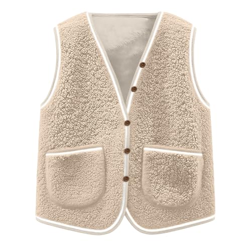 YRAETENM Fleece Vest Women Lightweight V Neck Button Down Sleeveless Fuzzy Jackets Casual Warm Sherpa Outwear with Pockets3