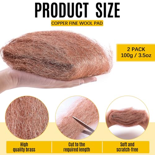 Image of Teenyyou 2 Pcs 3.5 Ounce Copper Wool Pads Soft and Reusable Wool Skein to Polish, Smooth, Stand Strip Wood and Metal Surface Oxide