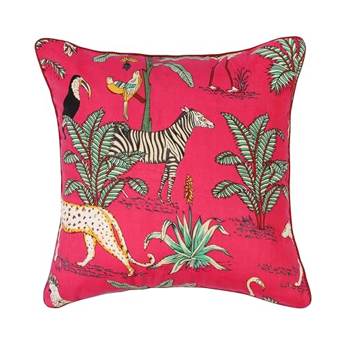 Image of Pink Cushion Covers 16x16 inch Set of 5 Animal Theme Printed Cotton Decorative Cushion Covers 40 cm x 40 cm Pack of 5