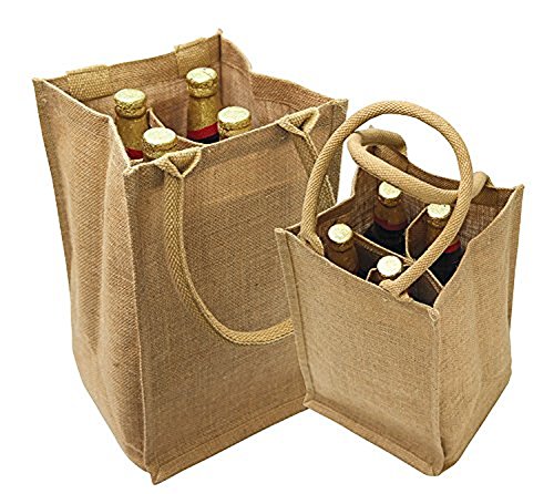 Jute burlap 4 bottle wine carrier reusable jute wine tote bags w/…