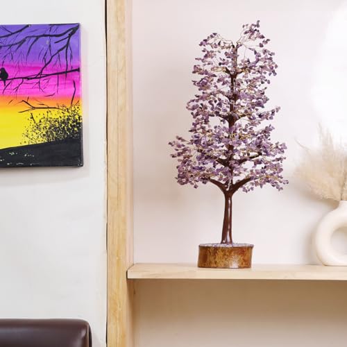 Image of Amethyst Crystal Tree (1500 Beads) Handmade Gemstone showpiece for Home Decor Living Room | M-Seal Decorative Items & Birthday Gifts for Women | Home Decoration Gift & Display Show Pieces
