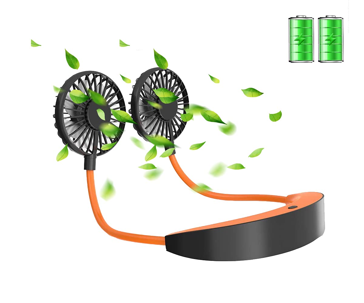 Portable Fan Hand Free Personal Mini Fan USB Fan 5200mAh Rechargeable 4 Speeds 360 Degree Adjustment Head Cool Wearable Fan for Travel/ Office/ Home Outdoor Camping (Black&Orange)