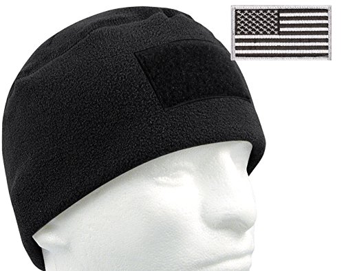 Go Commando Gear G.I. Type Tactical Polar Fleece Watch Cap and Patch Bundle (Black)