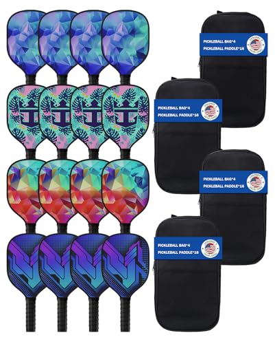 16-Piece Pickleball Paddle Set - 16 Premium Wood Rackets with 4 Portable Carry Bags Lightweight Design & Ergonomic Grip Suitable for Players of All Levels (Men Women Beginners to Advanced)
