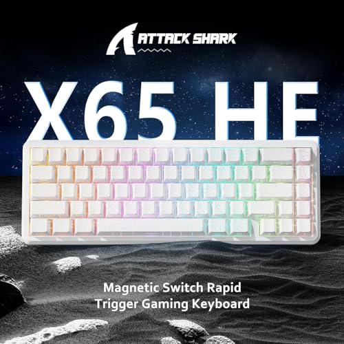 Image of ATTACK SHARK X65 HE Wired Rapid Trigger Magnetic Switch 65% Mechanical Gaming Keyboard, Hall Effect Top Mount RGB Hot Swap,Adjustable Actuation,8KHZ Polling Rate,PBT Keycaps for Win /Mac(White Contour)