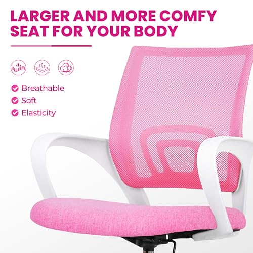 Image of Casa Copenhagen Mesh Mid Back Office /Study /Computer /Revolving /Desk Chair for Work from Home -Metal Base, Height Adjustable Seat- Smoky Pink & White Handle