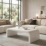 Christopher Knight Home Solobe 47'' Sleek Modern Coffee Table, Minimalist Waterfall Curved Living Room Table, Sturdy Wooden Side Table for Living Room/Bedroom, Easy Assembly, Cream White