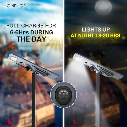 Image of Homehop Solar Light Outdoor Home Garden 300W Security Camera Street LED Lamp | Solar Street Light Outdoor Waterproof Automatic Motion Sensor for Road and Ground (75000mAh, Aluminium Alloy, Cool White)
