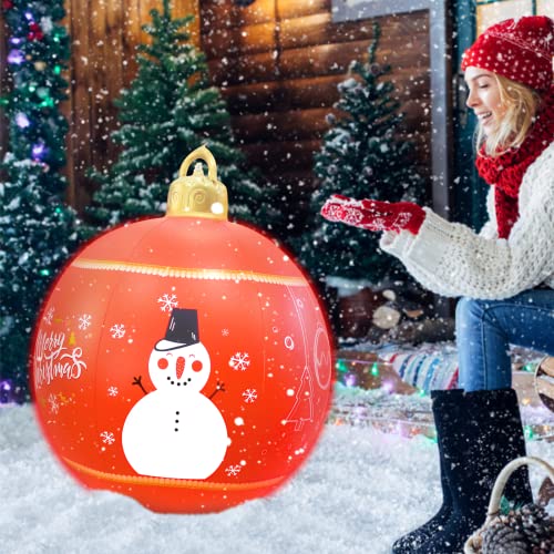 24 Inch Inflatable Christmas Ornaments - Pvc Light Up Inflatable Decorated Ball Giant Blow Up Ball Decorations For Holiday Yard Lawn Porch Pool Tree Decor Indoor Outdoor #TOP5