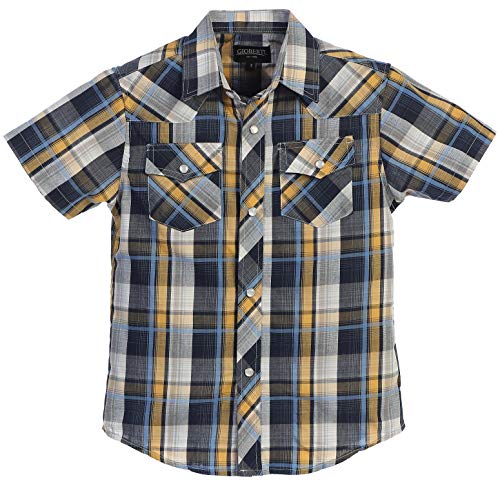 Image of Gioberti Boys Casual Western Plaid Pearl Snap-on Buttons Short Sleeve Shirt