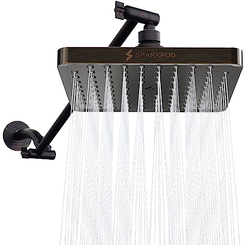 SparkPod Square Rain Shower Head with Extension Arm - Height Adjustable Shower Head with High Pressure Performance - Easy 1-Minute Installation (6" Square, Luxury Polished Chrome)