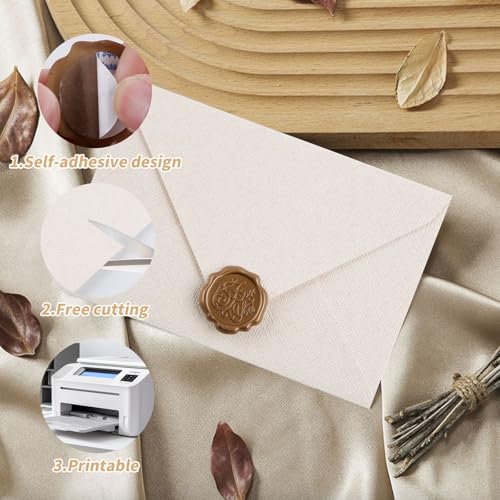 Luckwaii Vintage Briefpapier mit Umschlag, 22 Stück Briefpapier Set mit 6 Leinenumschlag Umschläge und Wachssiegel 10 A5 Briefpapier Vintage Papier, Briefpapier Edel für Hochzeits Einladung Grußkarten