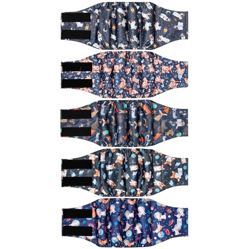 Image of Dog Diapers Male 5Pack,Reusable Leakproof Pet Soft Dog Belly Band Wraps,High Absorbency Male Dog Diaper,Wider Washable Belly Band for Doggy Incontinence and Puppy Training