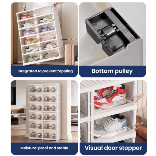 Image of House of Quirk 4-Layer 8-Box Folding Shoe Rack, Space-Saving Shoe Organizer, Foldable Plastic Shoe Cabinet for Home, Bedroom & Bathroom (White)
