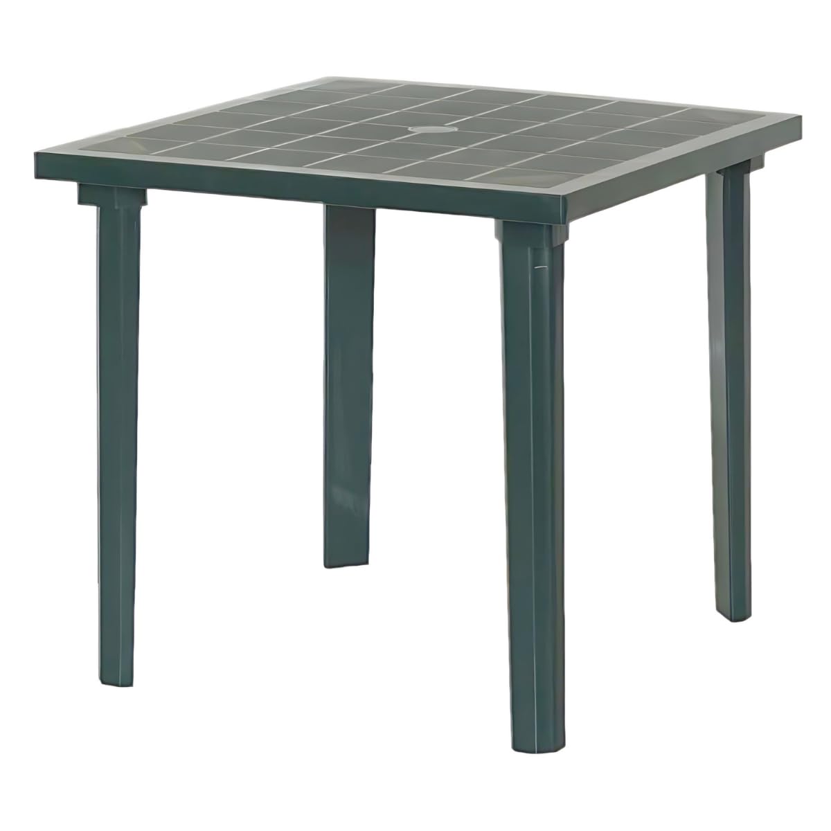 Tomaino - Mesa de jardín de plástico cuadrada para exterior – Mesa de comedor de 4 plazas con orificio para sombrilla de polipropileno, decoración exterior para balcón, terraza, camping, bar (verde)