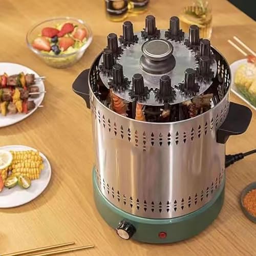 12 Skewers Vertical Rotisserie Grill, 1200W Electric Smokeless Kebab Machine, 360° Automatic Rotation, Built-in Oil Tray, Detachable Design, Scald-proof Handle, for Grilling Meat, Vegetables, Seafood